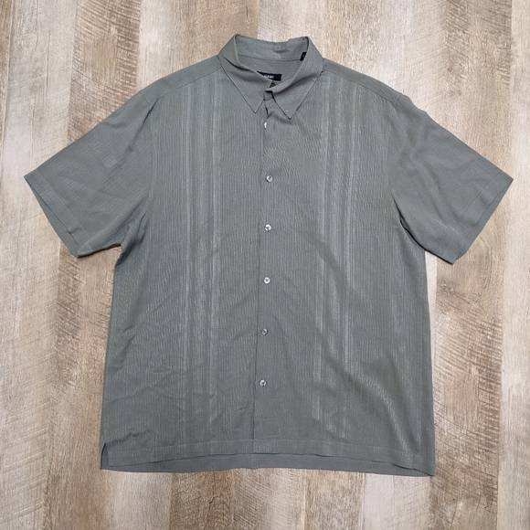 Alfani Green Silk Short Sleeve Button Down Shirt - Picture 1 of 8